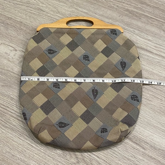 Vintage | Checkered Tote / Lunch Bag / Shoe Bag with Leaf Pattern - Picture 5 of 6